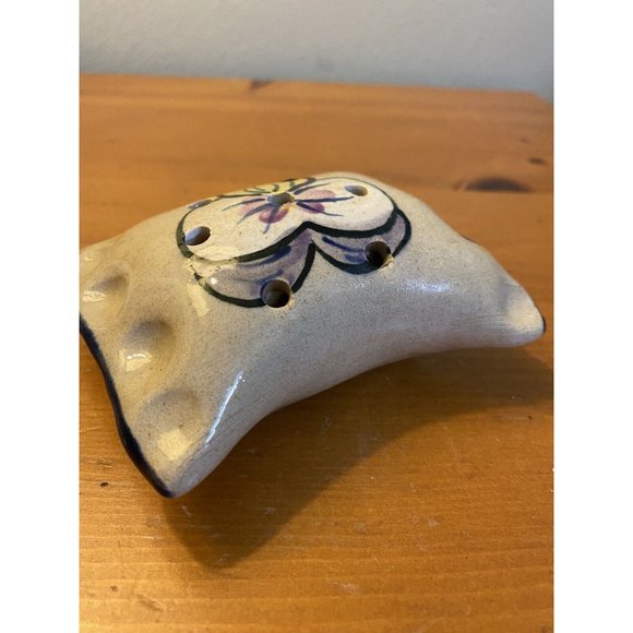 TB Pots Hand Painted Stoneware Pottery Art Flower Frog Pansy Pillow Vase - Picture 2 of 5